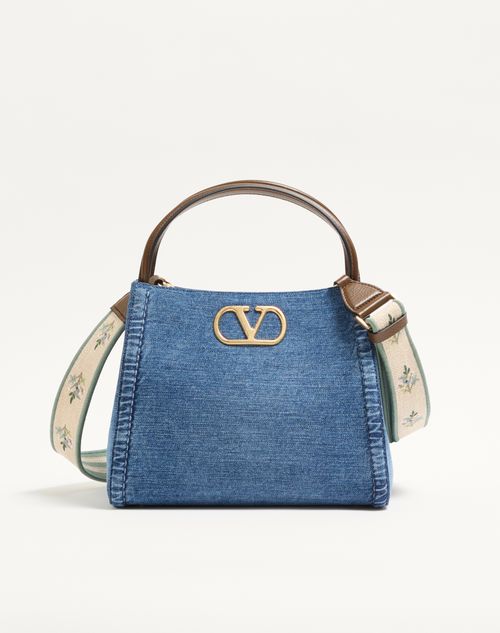 Valentino Garavani - Valentino Garavani Alltime Medium Handbag In Denim With Embroidered Strap - Denim - Woman - Top Handle Bags